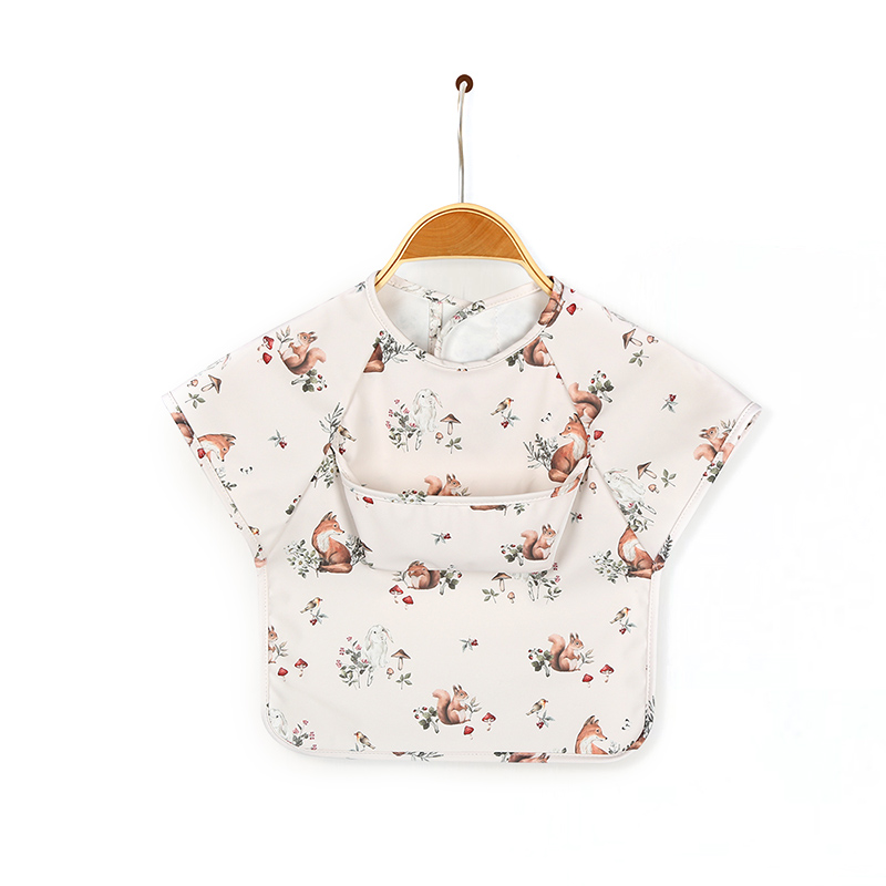 Pocket Design Short Sleeve PU Apron Bib for Babies