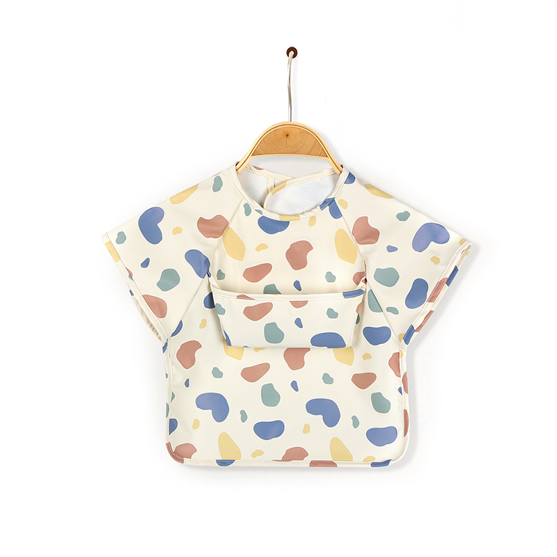 Pocket Design Short Sleeve PU Apron Bib for Babies
