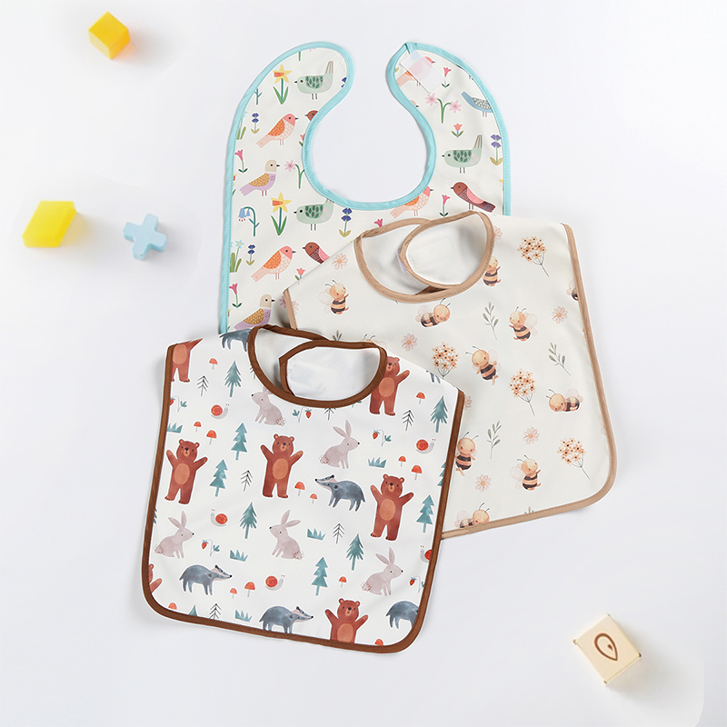 Bird Print Waterproof PU Baby Bib