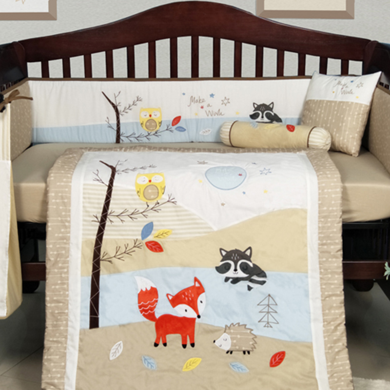 Beige Character Print Crib Bedding Set Infant Bedding Solution