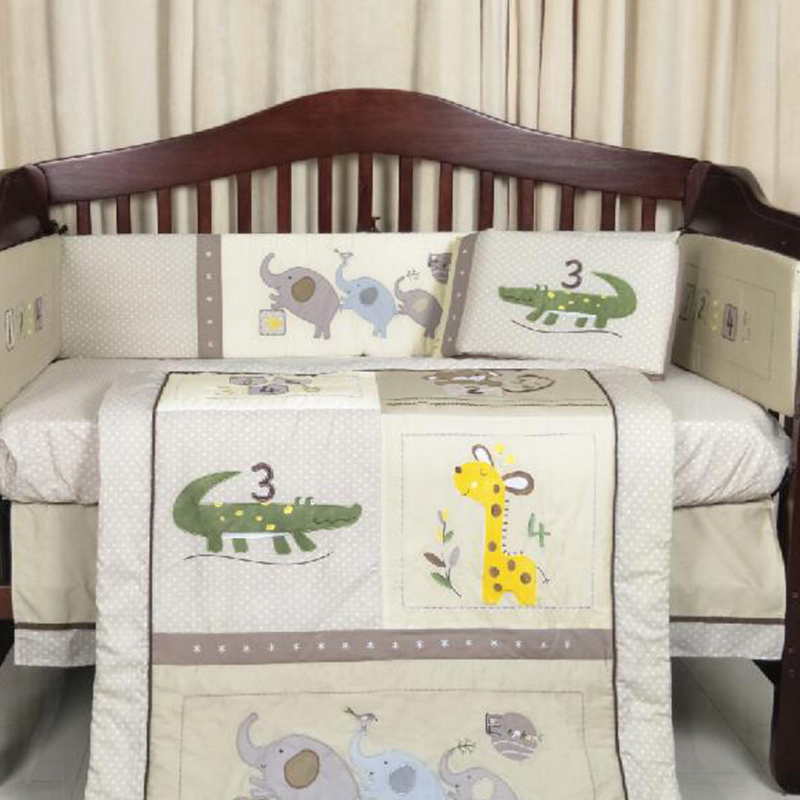 Beige Cartoon Theme Crib Bedding Set Neutral Baby Nursery
