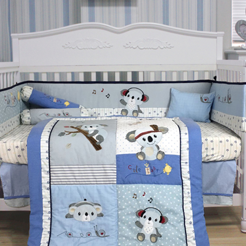 Blue Animal Pattern Crib Bedding Set Infant Sleep Essentials