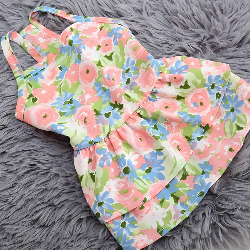 Printed Cat Dress Soft Chiffon Pet Skirt Apparel