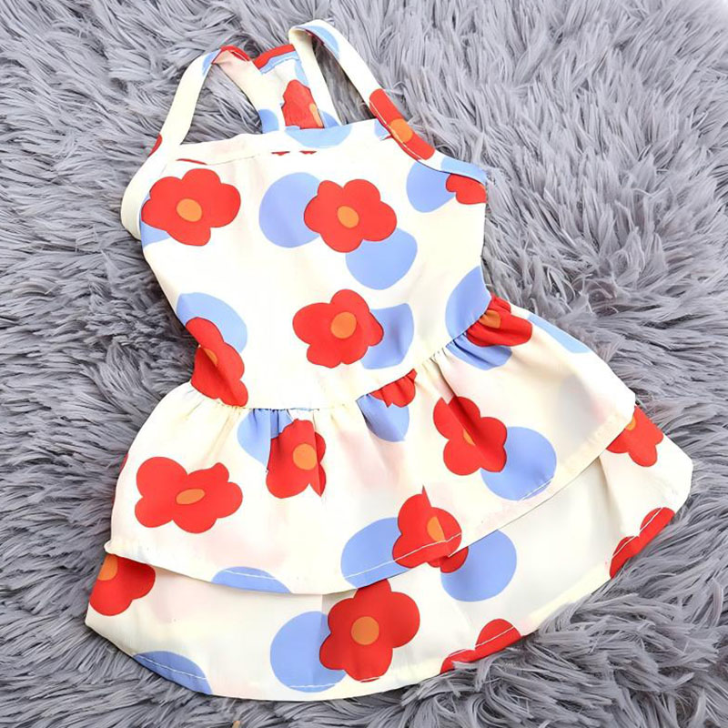 Printed Cat Dress Soft Chiffon Pet Skirt Apparel